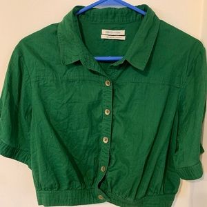 Green button up crop top, size L
